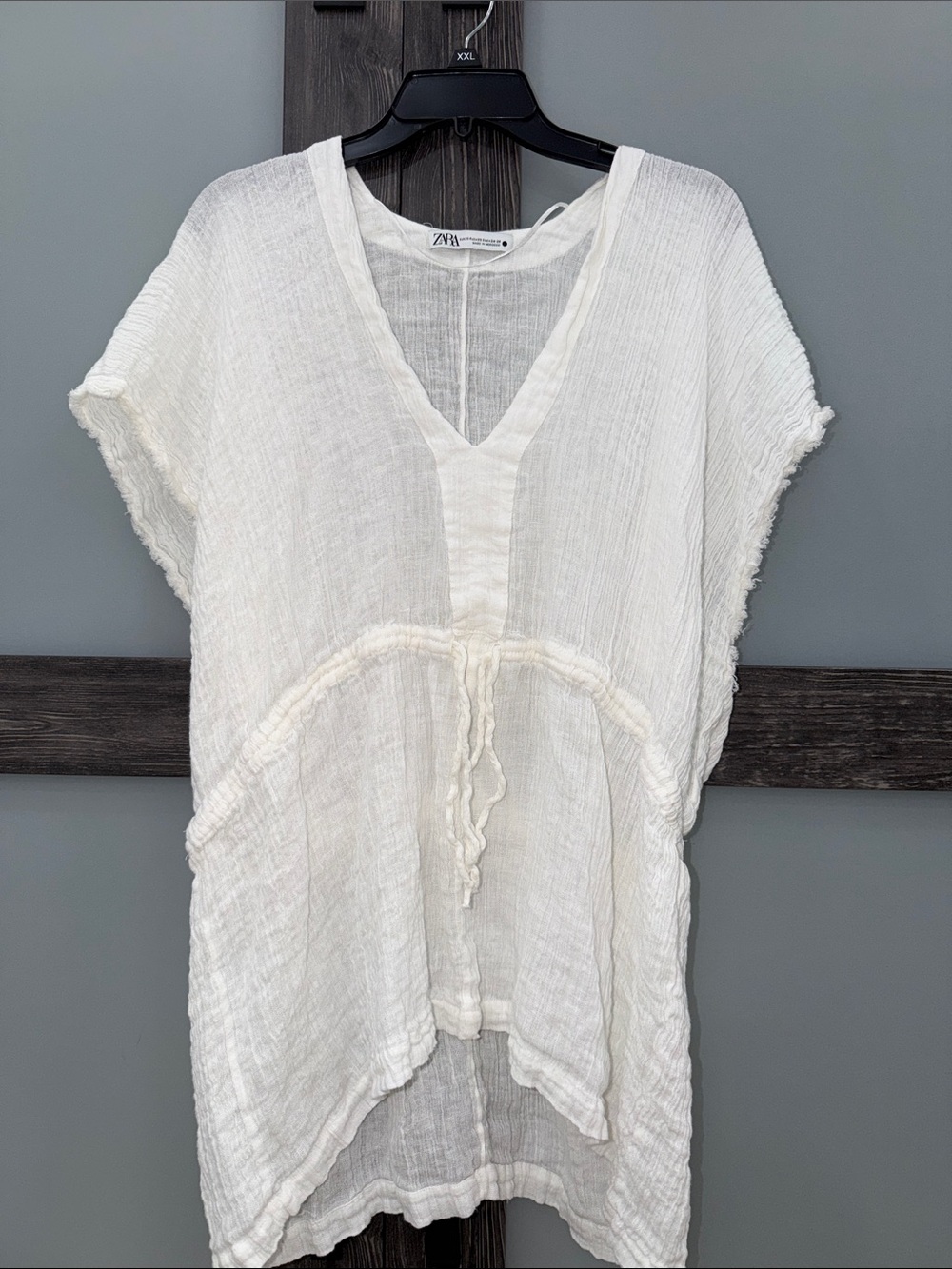 Zara Cream V-Neck Beach Tunic Cover-Up